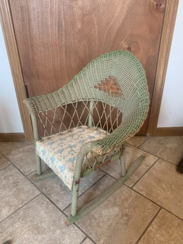 Antique Children’s Wicker Woven Cane Rattan Wooden Rocking Chair Cover