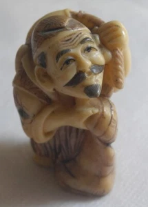 Japanisches antikes Budai Netsuke Harz Ojime Ornament Japan - Bild 1 von 9