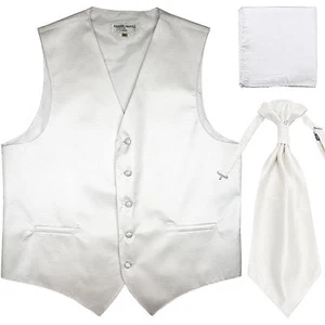 New Men's Horizontal Stripes Tuxedo Vest Waistcoat_Ascot & Hankie White formal - Picture 1 of 3