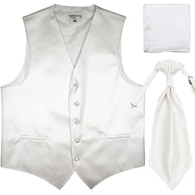 New Men's Horizontal Stripes Tuxedo Vest Waistcoat_Ascot & Hankie White formal - Image 1 of 3