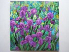 Blue IRISES Flowers Original Oil Stretched Painting Art By Artist