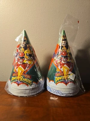 RARE Mighty Morphin Power Rangers Classic Saban Birthday Party Hats 2x 8 Pc Pack - Image 1 of 4