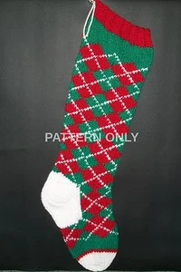 Pattern Only Hand Knitted ARGYLE Christmas Stocking - Picture 1 of 2