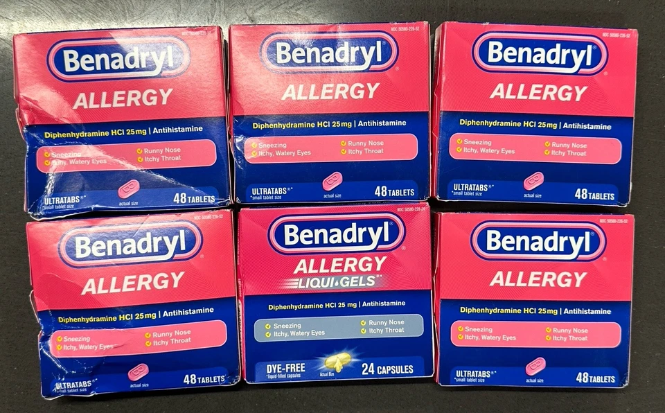 BENADRYL Allergy Ultra Tableta/Líquido-Geles 25mg 25/48 Ct Comprimidos Bb 5/25 Foto 1 de 1