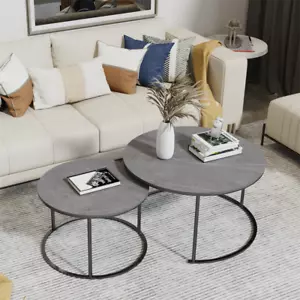 Double Nested Coffee Table Set Marble Effect Nesting Sofa Side Table Living Room - Picture 1 of 14