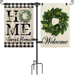 Garden Flag Stand Holder with 4 Prong Base for Double Flags, 3/4 Inch Extra Thic - Picture 1 of 12