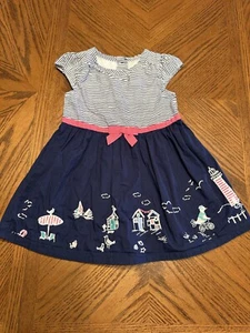 Baby Girls Gymboree Shore to Love Navy Striped Seaside Embroidered Dress 18 24 - Picture 1 of 9