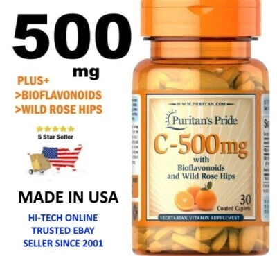 VITAMINA C ⭐ 500 MG ⭐ ROSA MOSQUETA ⭐ BIOFLAVONOIDES ⭐ ¡VENDEDOR CONFIABLE DE ESTADOS UNIDOS desde 2001! Foto 1 de 3