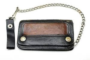 Vintage Harley-Davidson Motorcycle Black Brown Leather Wallet W/Chain &Belt Loop - Picture 1 of 7