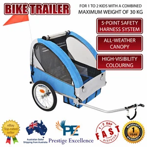 Folding Double Bike Trailer For Kids 2-Wheeled Child Bicycle Carrier Steel Frame - Picture 1 of 7