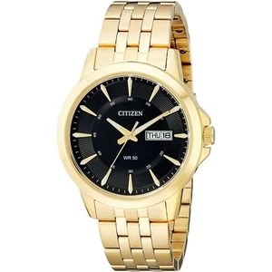 Citizen Herren Quarz goldfarben Edelstahl schwarzes Zifferblatt Tag Datum Uhr BF2013-56E - Bild 1 von 1