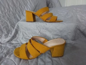 M & S Insolia Mustard Suede Strapy Sandals Low Heel Size UK5 EU38 - Picture 1 of 7