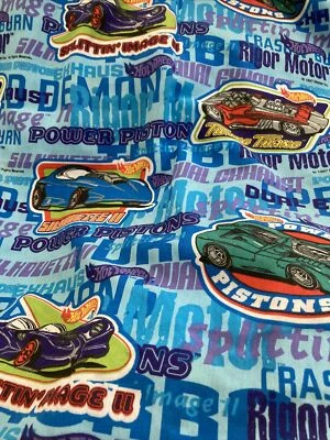 VTG Mattel Hot Wheels Sheet Blue Twin Flat Sheet Bed 90s Racing Cars Boys Motors - Image 1 of 4