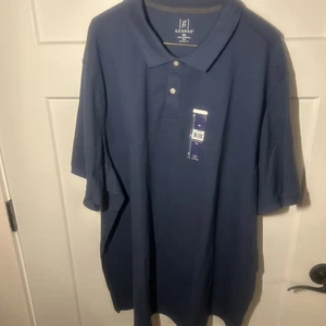 NWT George Men’s Pique Polo Shirt 2 Button Washed Indigo Blue Short Sleeve 3XL - Picture 1 of 8