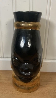 Vintage African Woman Nubian Head Vase - Black And Gold - Image 1 of 4