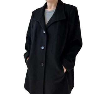 Vintage Loro Piana Stoff Damen schwarz 100% Wolle Winter Erbse Mantel Jacke Gr. 20 - Bild 1 von 9