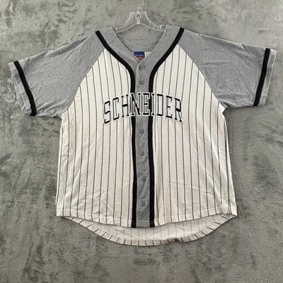 Vintage Champion Schneider Baseball Jersey Button Black White Pinstripe Gray - Image 1 of 4
