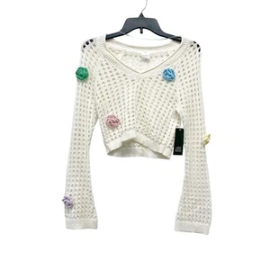 Wild Fable Women's Open Work Cropped Pullover Off White Floral Size XXS - Picture 1 of 5