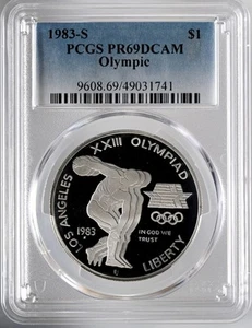 1983-S $1 OLYMPIC PROOF SILVER DOLLAR (DISC THROWER) PCGS PR69 DCAM #49031741 - Picture 1 of 4