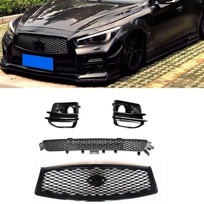 Front Bumper Hood Grille Grill + Fog Light Kit For Infiniti Q50 Sport 2014-2017 - Image 1 of 4