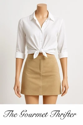 Kenneth Cole New York Tan Suede Leather Mini Skirt Size 2 Lined Y2K - Image 1 of 4