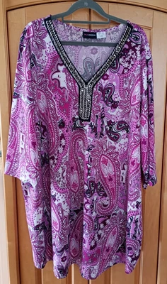 MiaModa Tunika Shirt Longshirt pink weiß schwarz Paisley Nieten edel Gr. 58 - Bild 1 von 3