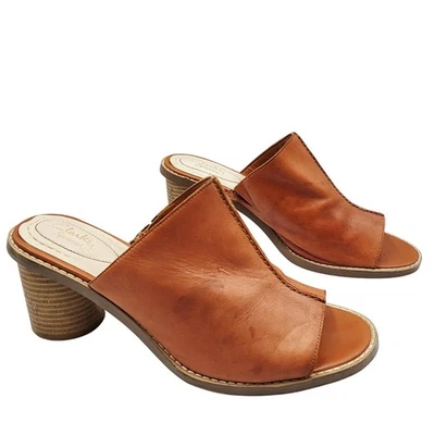 Clarks Sumerset Glacier Chic Tan Leather Stacked Block Heel Mules Women’s 9.5M - Image 1 of 4