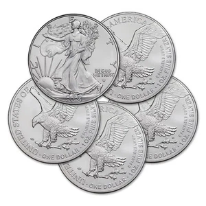 2024 1 oz American Silver Eagle Coin BU - Lot of 5 Coins - Picture 1 of 4