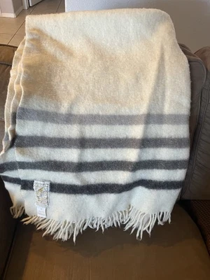 Hudson's Bay Company Caribou Throw 100% Wool 50x34” Ivory Striped - Image 1 of 4