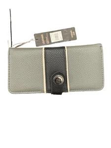 Cartera de cuero Stone Mountain para mujer gris/negro cierre a presión nueva con etiquetas/caja - Imagen 1 de 13