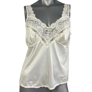 Vtg Vassarette Camisole Cami Slip Lace 38 Large White Sexy Top Y2K Sleeveless - Picture 1 of 9