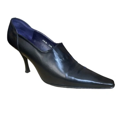 Donald J Pliner Women's Black Leather Pointed Square Toe Pumps Heeled Booties - Image 1 of 4