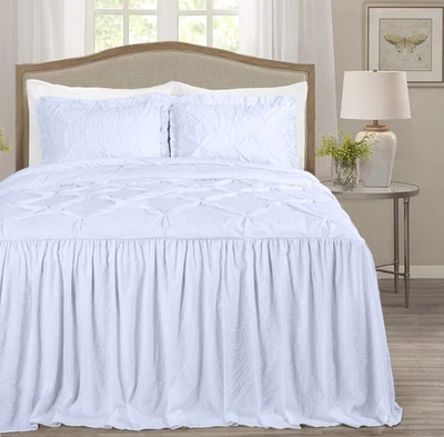 Chezmoi Collection French Country Chic Pinch Pleat Ruffle Skirt Bedspread Set - Image 1 of 4