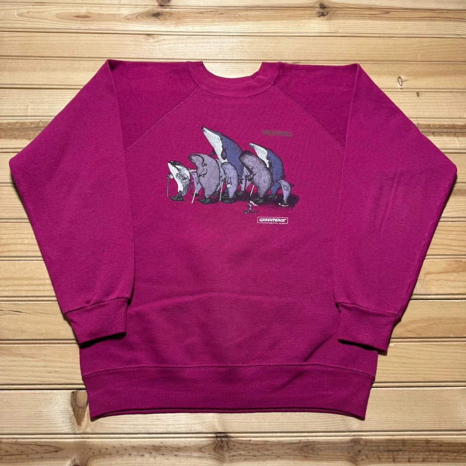 Sudadera De Colección Años 90 Greenpeace Ballenas Orca Delfín Cuello Redondo Hecha en EE. UU. - Pequeña Foto 1 de 4
