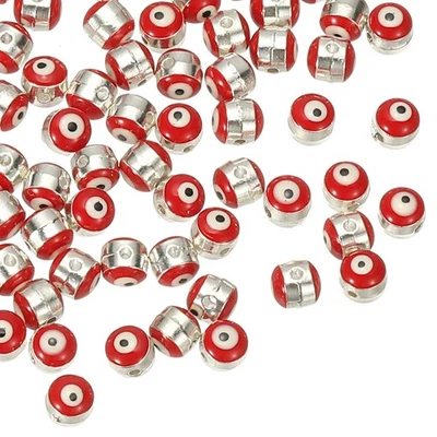 6mm Emaille-Perle mit bösem Blick,100Stk versilberter türkischer Anhänger rot - Bild 1 von 4