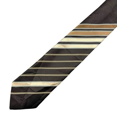 Burton Vintage Tie Mens Brown Stripe Made In UK Smart Office Work Wear Polyester - Image 1 of 4