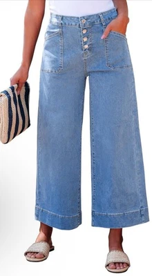luvamia Cropped Wide Leg High Waisted Flare Jeans Cropped Size L - Image 1 of 4
