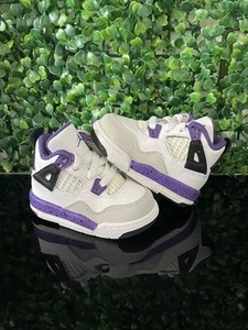 2011 Nike Air Jordan Retro 4 Baby TD Sz 2.5C 308500-108 White/UlTRVLT/GRAY - Picture 1 of 11