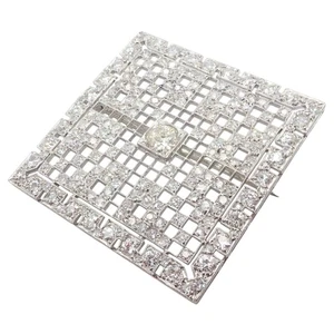 Vintage Estate Art Deco Platinum 5ctw Diamond Square Pin Brooch - Picture 1 of 10