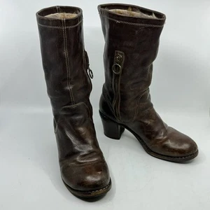 Vintage FIORENTINI & BAKER Fur-lined Brown Heeled Boots - Size 39/US 8.5 - Picture 1 of 11