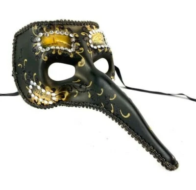 The Zanni Mask | Musical Plague Doctor Masquerade Mask Black Gold - Image 1 of 4