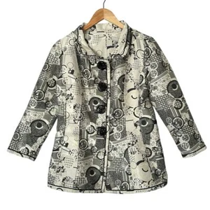 Vintage An Ren Gayle Brocade Jacket Women White Black Career Office Siren - Picture 1 of 12