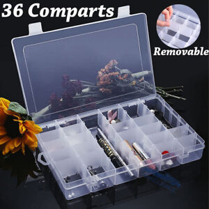 36 Grids Clear Plastic Jewelry Box Organizer Storage Container Removable Divider
