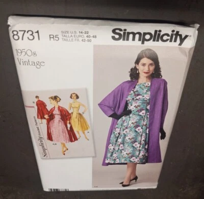 UNCUT Retro 1950s Simplicity 8731 VTG 50s Sz 14 16 18 20 22 Dress & Lined Coat - Image 1 of 2