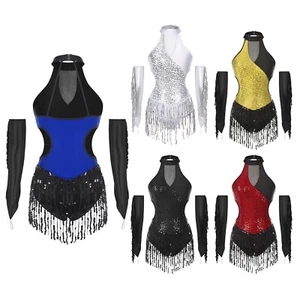 Womens Costume Latin Outfit Samba Leotards ChaCha Bodysuit Tango Unitards Jazz - Picture 1 of 63