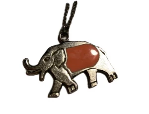 Vintage 1980s 8 inch Metal Elephant Necklace with Pink Acrylic Design - Picture 1 of 3