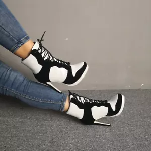 NEU Damen Stiefeletten Schnürung High Heels Stiefel Partyschuhe Frau Übergröße 4-15 - Bild 1 von 14