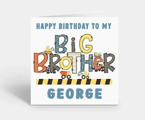 Personalised Big Brother Birthday Card Construction Diggers Lorries Cement Mixer - Picture 1 of 2