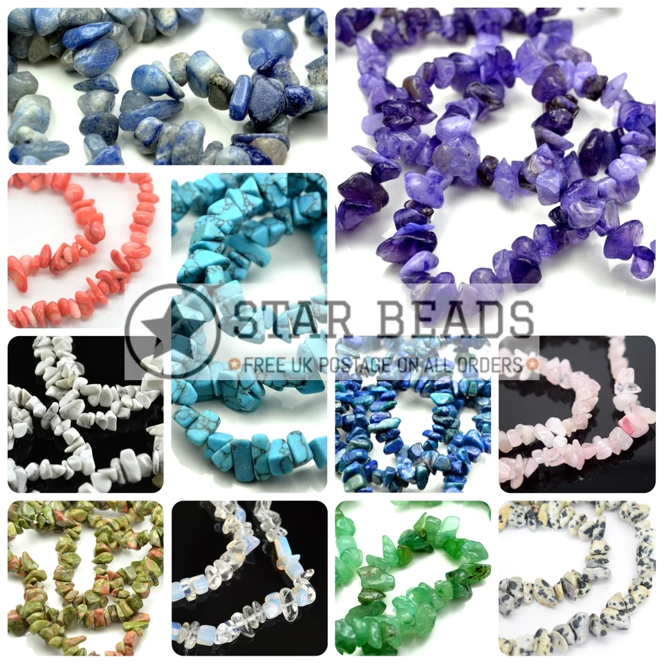 32-34" STRAND SYNTHETIC GLASS GEMSTONE CHIP CRYSTAL 250+ BEADS 4-7MM PICK COLOUR - Image 1 of 1