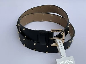 New MICHAEL KORS Black Genuine Leather  Gold Studded Belt Size Xl - Picture 1 of 5